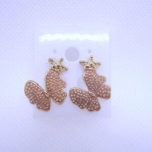 💎4/25💎NOS Vintage Retro Pink Enamel Butterfly Princess Pierced Stud Earrings